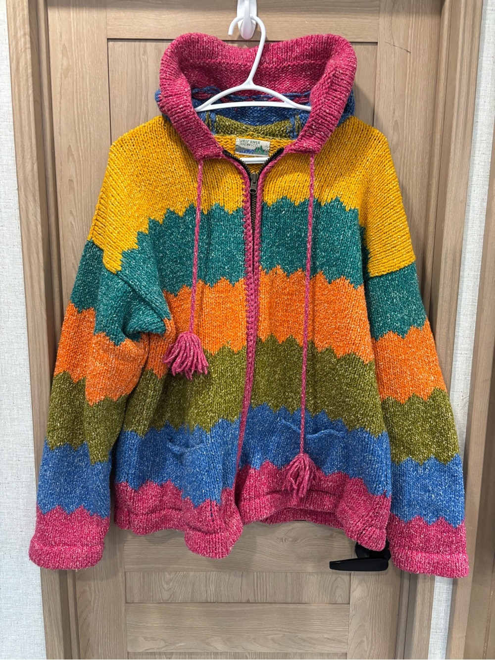 Sheep River Rainbow Wool Cotton Knit Sweater Stocking Hood Zip Cardigan Hoodie